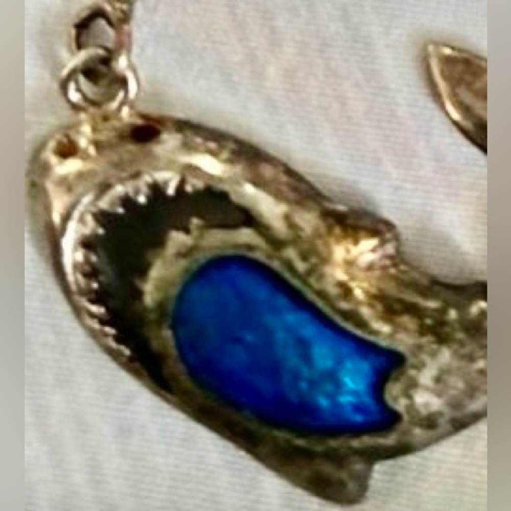 Vintage Shark necklace .925 Sterling silver Made in Italy enameled Blue & Green - Picture 4 of 10